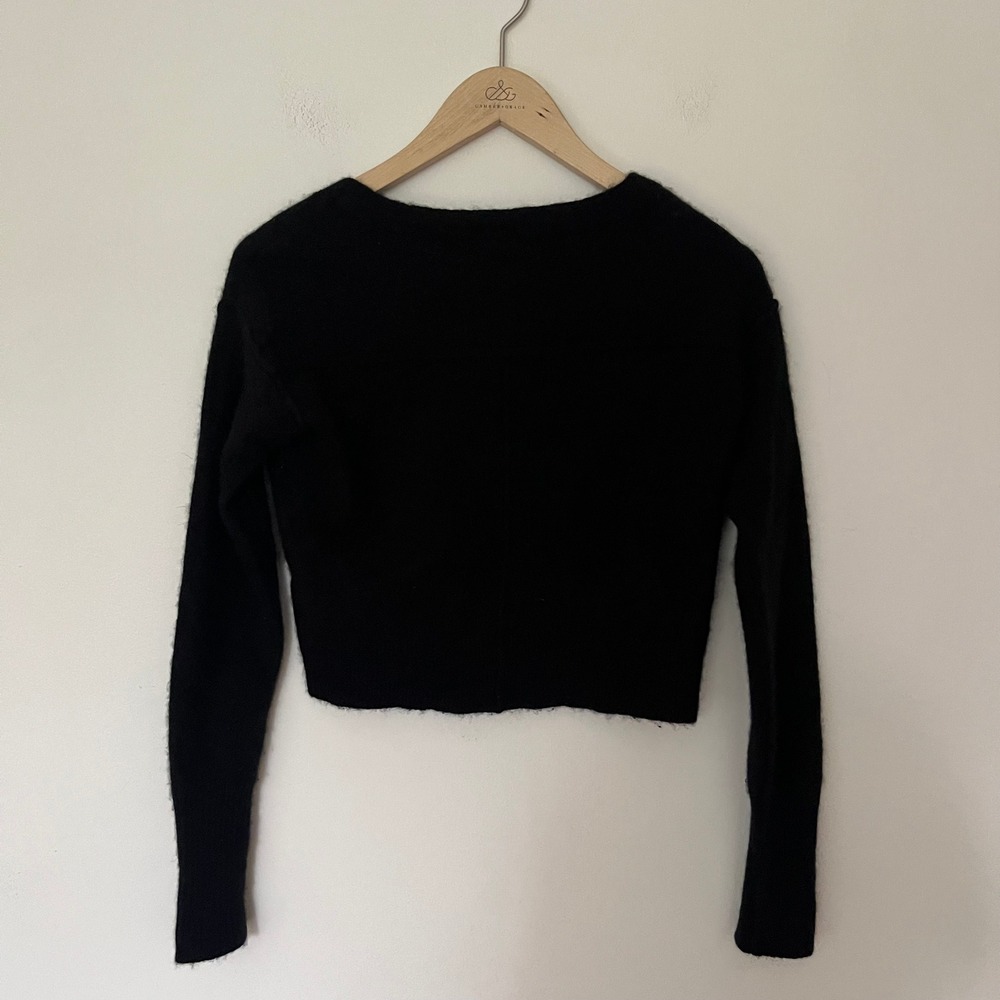 Free People Black 100% Cashmere Cropped V-Neck Sweater Long Sleeve OB1517590 - Picture 4 of 8